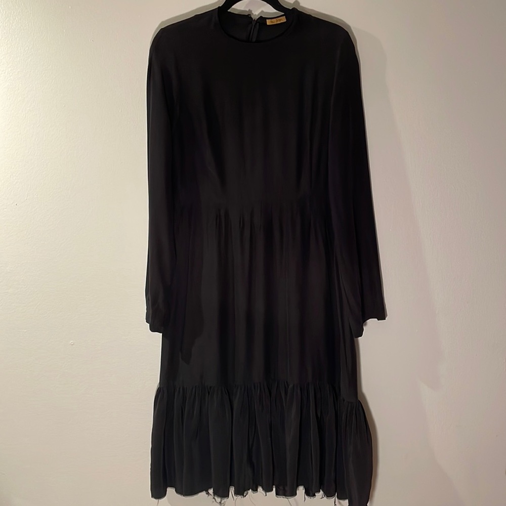 Peter Jensen Long Sleeve Black Silk Dress with unfinished Hem